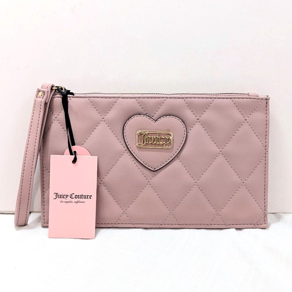 Juicy Couture Dusty Blush Quilted Diamond Faux Leather Wristlet NEW WITH TAGS